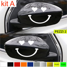 KIT A Set 2 Adesivi FACCINE SORRIDENTI- SPECCHIETTI AUTO universali disponibili in moltissimi colori ANCHE FLUO Cod.1881A