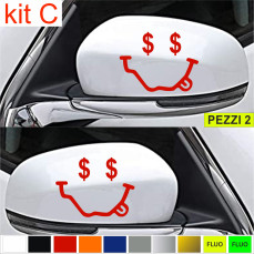 KIT C Set 2 Adesivi FACCINA SOLDI- SPECCHIETTI AUTO universali disponibili in moltissimi colori ANCHE FLUO Cod.1881C
