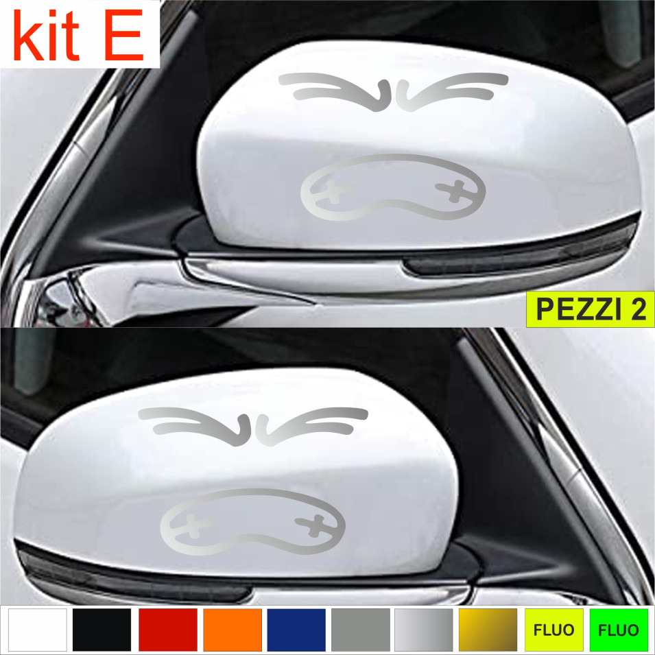 KIT E Set 2 Adesivi FACCIA ARRABBIATA - SPECCHIETTI AUTO universali disponibili in moltissimi colori ANCHE FLUO Cod.1881E