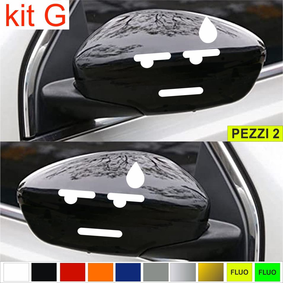 KIT G Set 2 Adesivi POVERAME - SPECCHIETTI AUTO universali disponibili in moltissimi colori ANCHE FLUO Cod.1881G