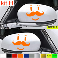 KIT H Set 2 Adesivi FACCIA BAFFI - SPECCHIETTI AUTO universali disponibili in moltissimi colori ANCHE FLUO Cod.1881H