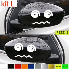 KIT L Set 2 Adesivi FACCIA SCONVOLTA - SPECCHIETTI AUTO universali disp.in moltissimi colori ANCHE FLUO Cod.1881L
