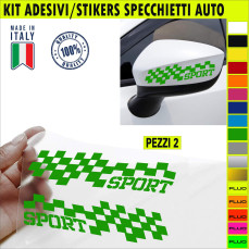 Set 2 Adesivi SCACCHI SPORT SPECCHIETTI ESTERNI AUTO-CAR universali disponibili in moltissimi colori ANCHE FLUO Cod.2206