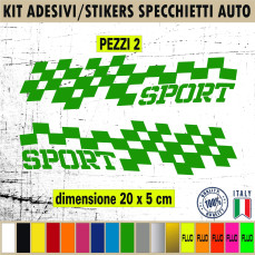 Set 2 Adesivi SCACCHI SPORT SPECCHIETTI ESTERNI AUTO-CAR universali disponibili in moltissimi colori ANCHE FLUO Cod.2206