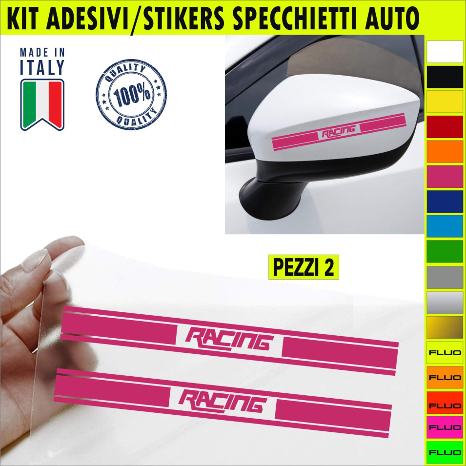 Set 2 Adesivi racing SPECCHIETTI ESTERNI AUTO-CAR universali disponibili in moltissimi colori ANCHE FLUO Cod.2207