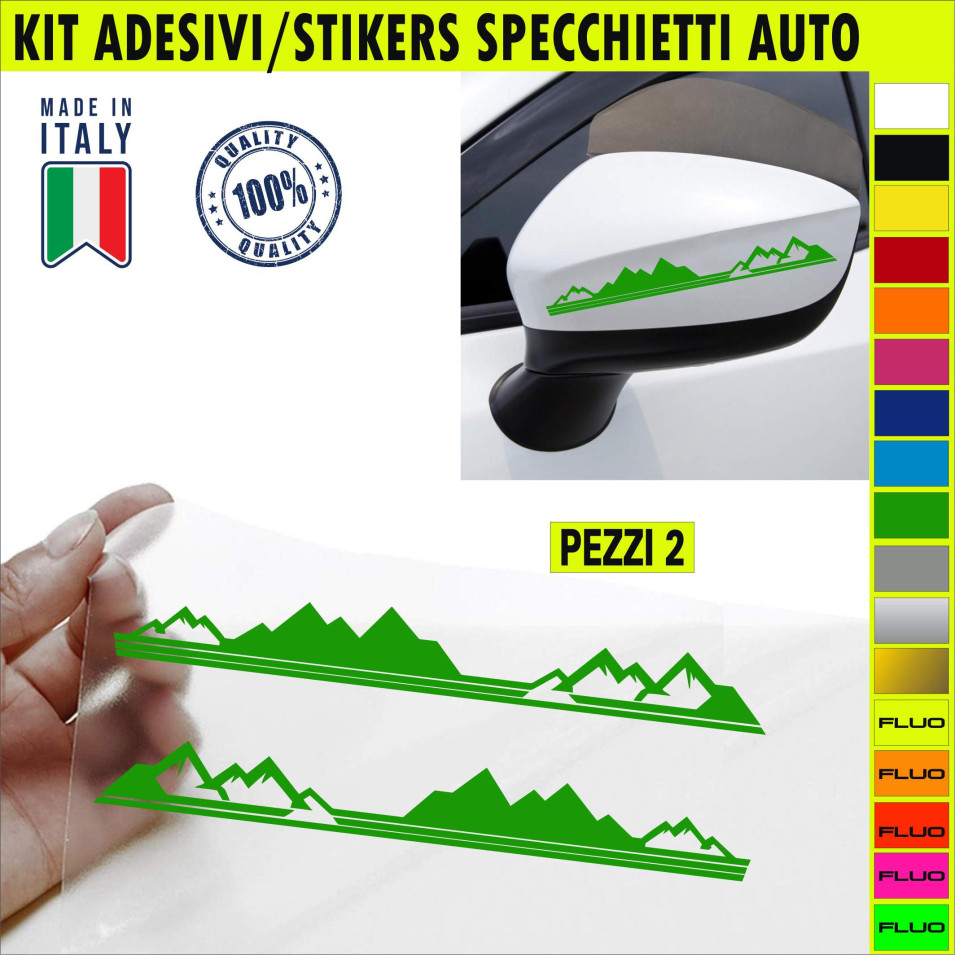 Set 2 Adesivi 4x4 OFF ROAD SPECCHIETTI ESTERNI AUTO-CAR universali disponibili in moltissimi colori ANCHE FLUO Cod.2209