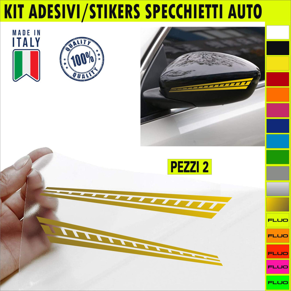 Set 2 Adesivi SCACCHIERA RACING SPECCHIETTI ESTERNI AUTO-CAR universali disponibili in moltissimi colori ANCHE FLUO Cod.2217