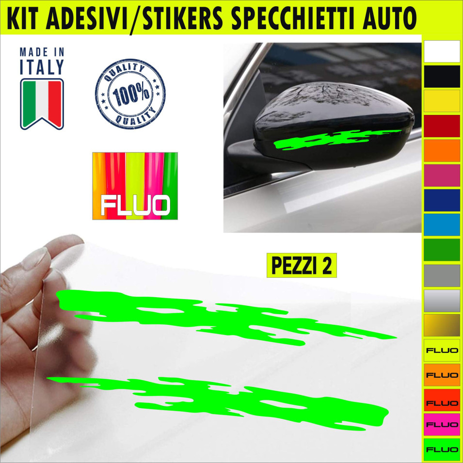 Set 2 Adesivi vintage consumati SPECCHIETTI ESTERNI AUTO-CAR universali disponibili in moltissimi colori ANCHE FLUO Cod.2218