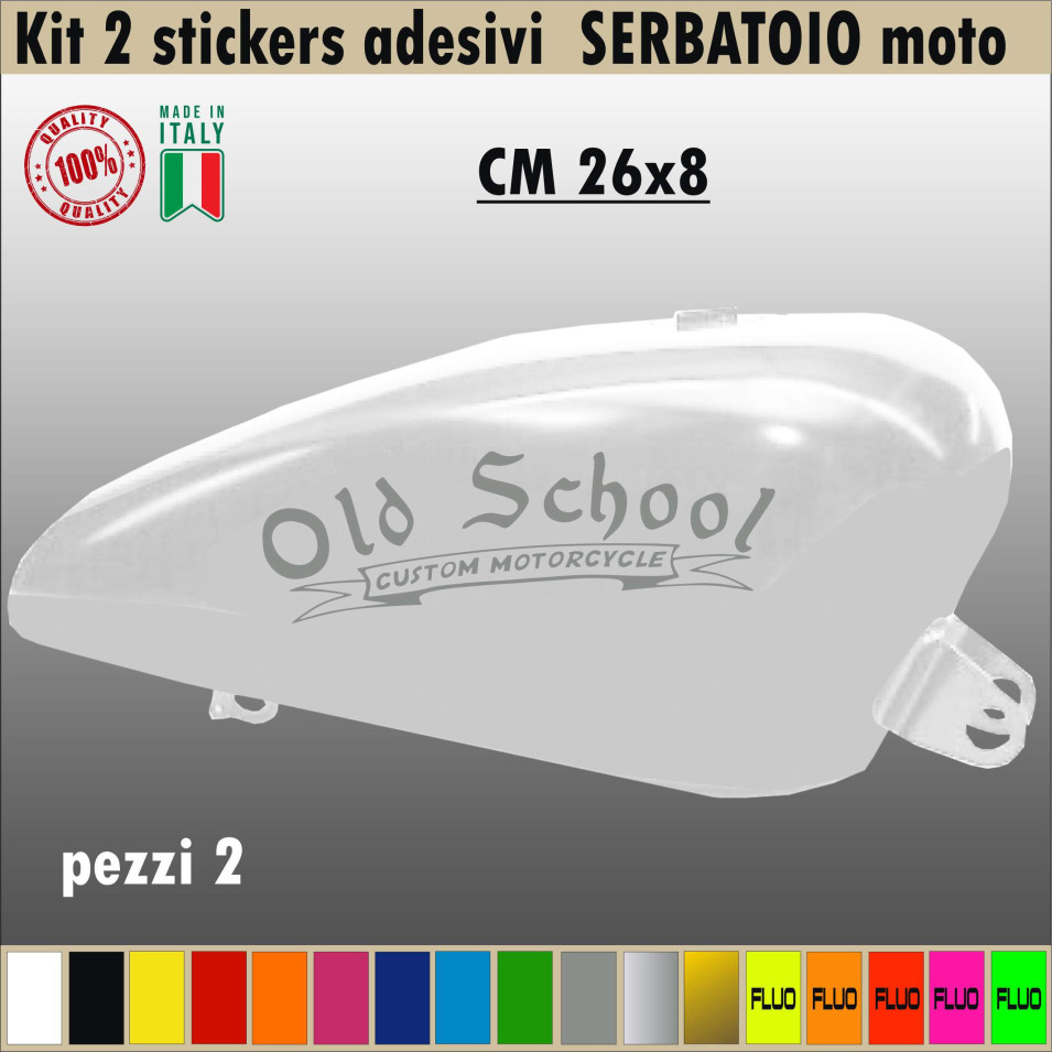 Kit 2 Adesivi SERBATOIO OLD SCHOOL custom motorcycle moto chopper harley vintage disp.in molti colori ANCHE FLUO Cod.1666
