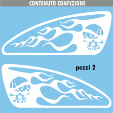 Kit 2 Adesivi SERBATOIO fiamme teschio skull flame moto chopper harley vintage disp. in moltissimi colori ANCHE FLUO Cod.1678