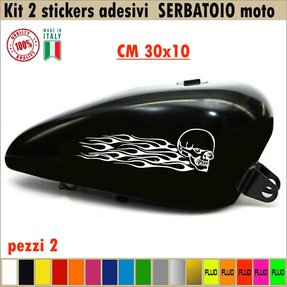 Kit2 Adesivi SERBATOIO teschio fiamme skull flame moto chopper harley vintage disp. in molti colori ANCHE FLUO Cod.1683