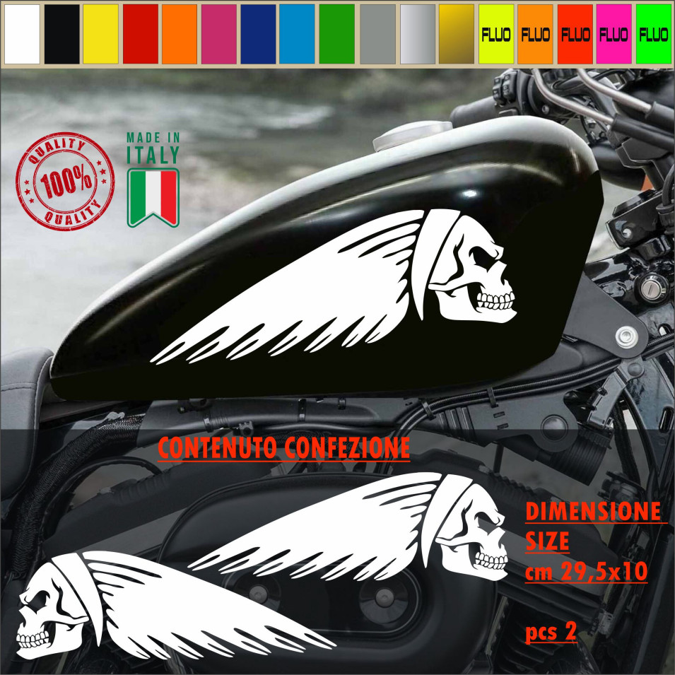 Kit 2 Adesivi SERBATOIO INDIAN TESCHIO TRIBALE moto chopper harley vintage disp. in moltissimi colori ANCHE FLUO Cod.1784