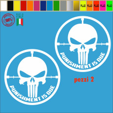 Kit2 Adesivi SERBATOIO/CASCO PUNISHEMENT IS DUE (la punizione è dovuta) moto chopper vintage disp. in molt. colori Cod.1785