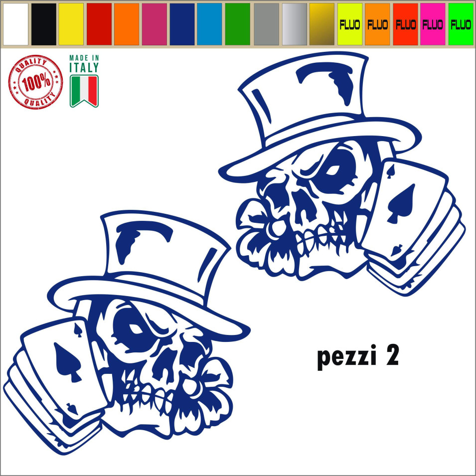 Kit 2 Adesivi SERBATOIO/CASCO JOLLY JOKER POKER moto chopper harley vintage disp. in molti. colori ANCHE FLUO Cod.1793