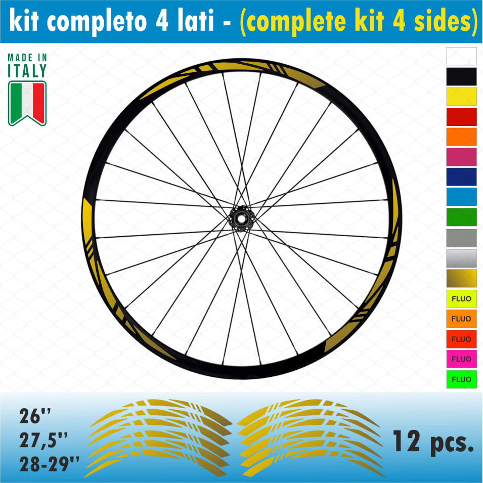 Kit adesivi per Cerchi Bici 26 - 27,5 - 28- 29 Pollici Ruota MTB Mountain Bike vari colori ANCHE FLUO Cod.MTB003