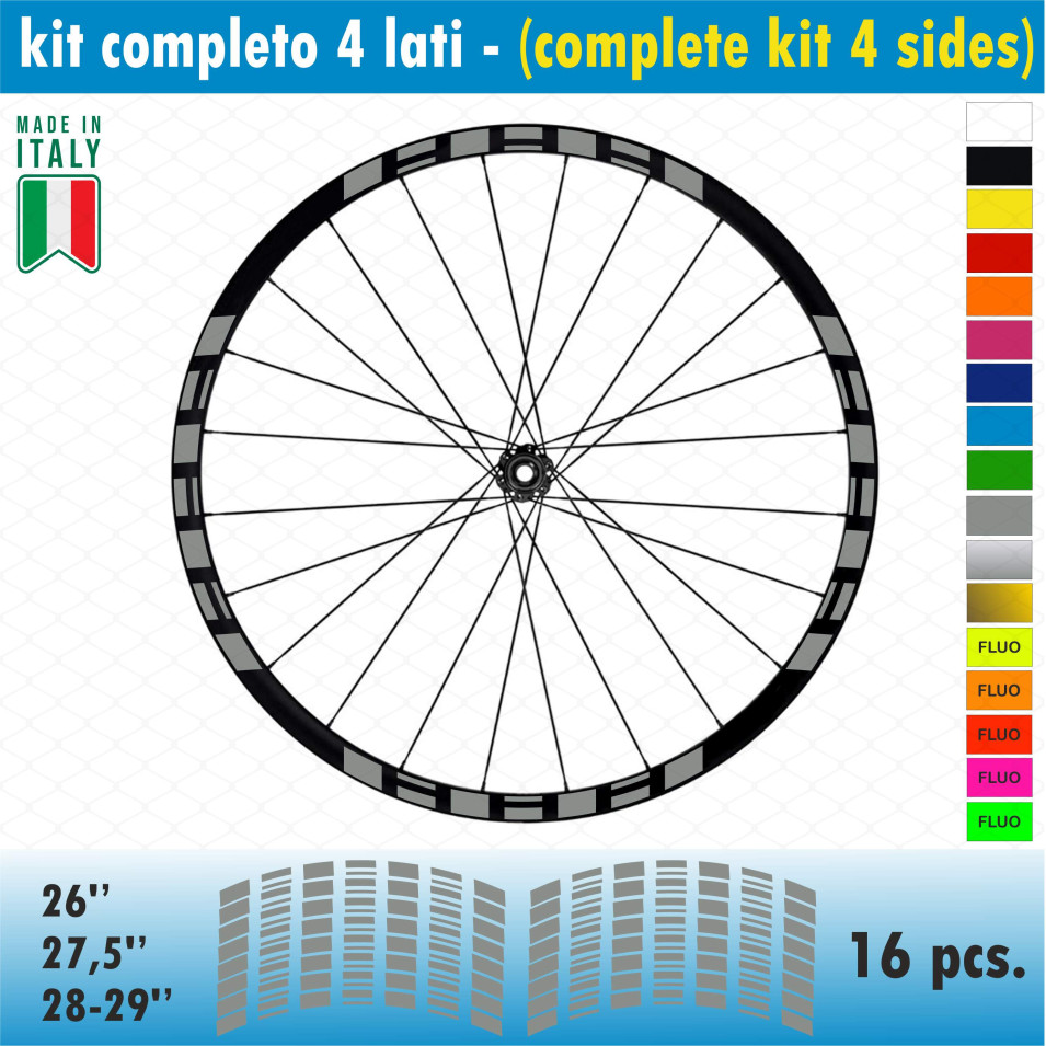 Kit adesivi per Cerchi Bici 26 - 27,5 - 28- 29 Pollici Ruota MTB Mountain Bike vari colori ANCHE FLUO Cod.MTB005