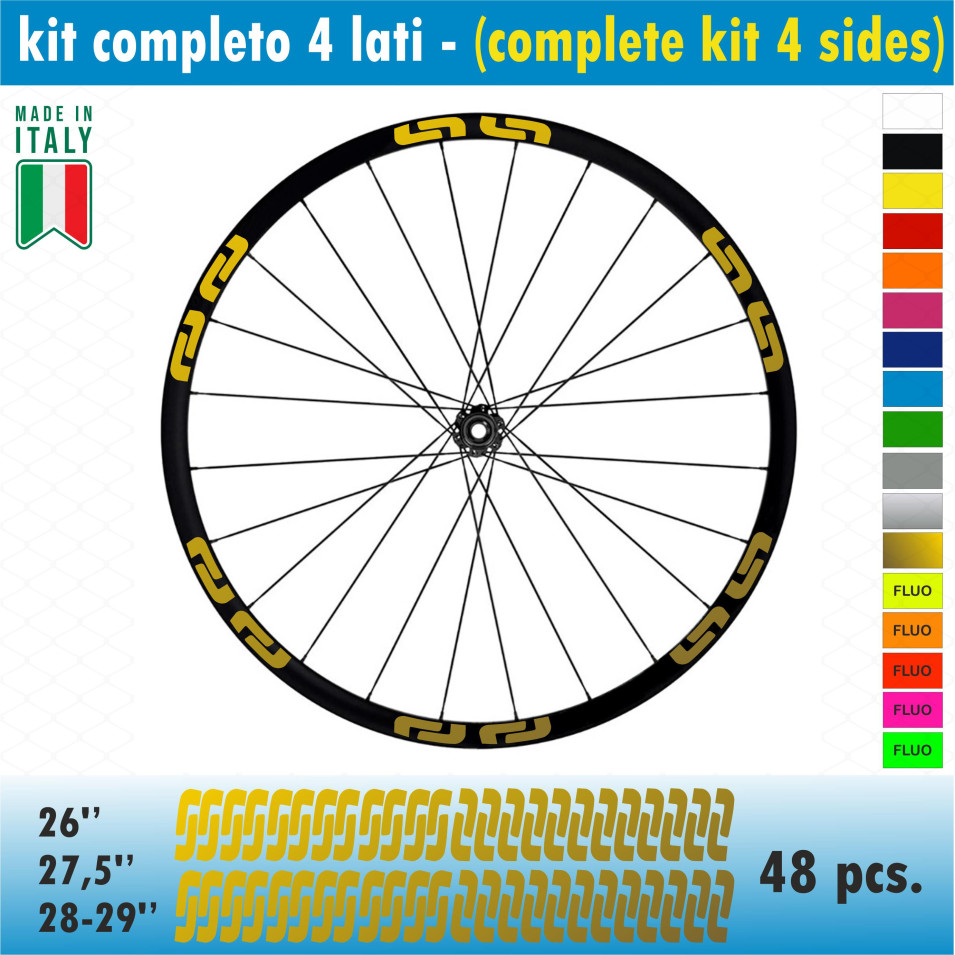Kit adesivi per Cerchi Bici 26 - 27,5 - 28- 29 Pollici Ruota MTB Mountain Bike vari colori ANCHE FLUO Cod.MTB011