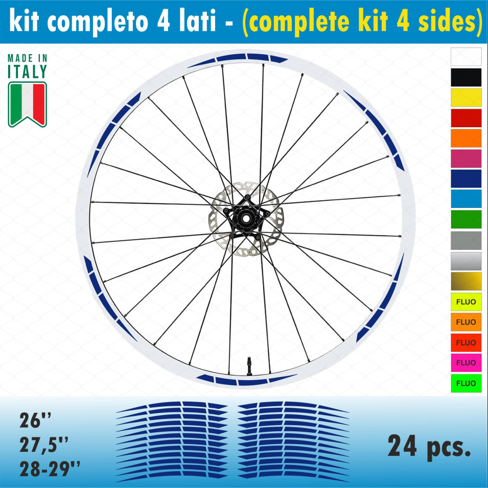 Kit adesivi per Cerchi Bici 26 - 27,5 - 28- 29 Pollici Ruota MTB Mountain Bike vari colori ANCHE FLUO Cod.MTB012
