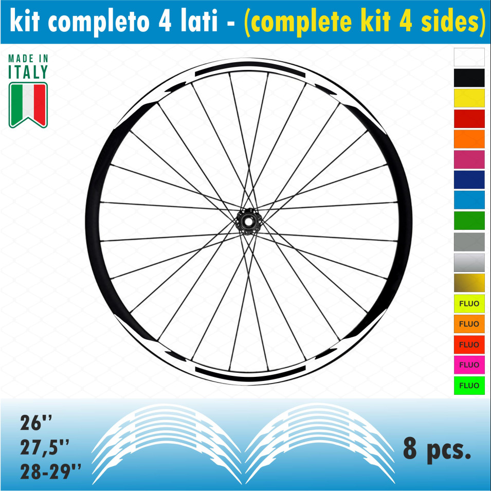 Kit adesivi per Cerchi Bici 26 - 27,5 - 28- 29 Pollici Ruota MTB Mountain Bike vari colori ANCHE FLUO Cod.MTB015