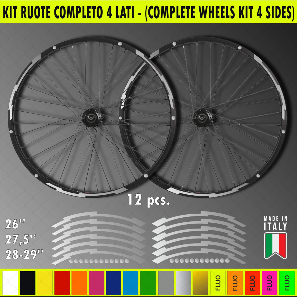 Kit adesivi per Cerchi Bici 26 - 27,5 - 28- 29 Pollici Ruota MTB Mountain Bike vari colori ANCHE FLUO Cod.MTB020
