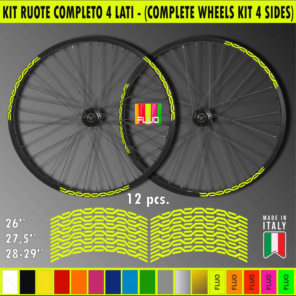 Kit adesivi per Cerchi Bici 26 - 27,5 - 28- 29 Pollici Ruota MTB Mountain Bike vari colori ANCHE FLUO Cod.MTB021