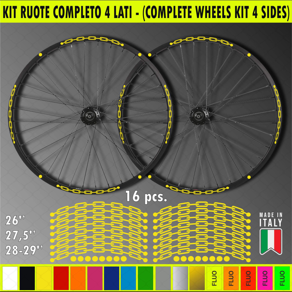 Kit adesivi per Cerchi Bici 26 - 27,5 - 28- 29 Pollici Ruota MTB Mountain Bike vari colori ANCHE FLUO Cod.MTB023