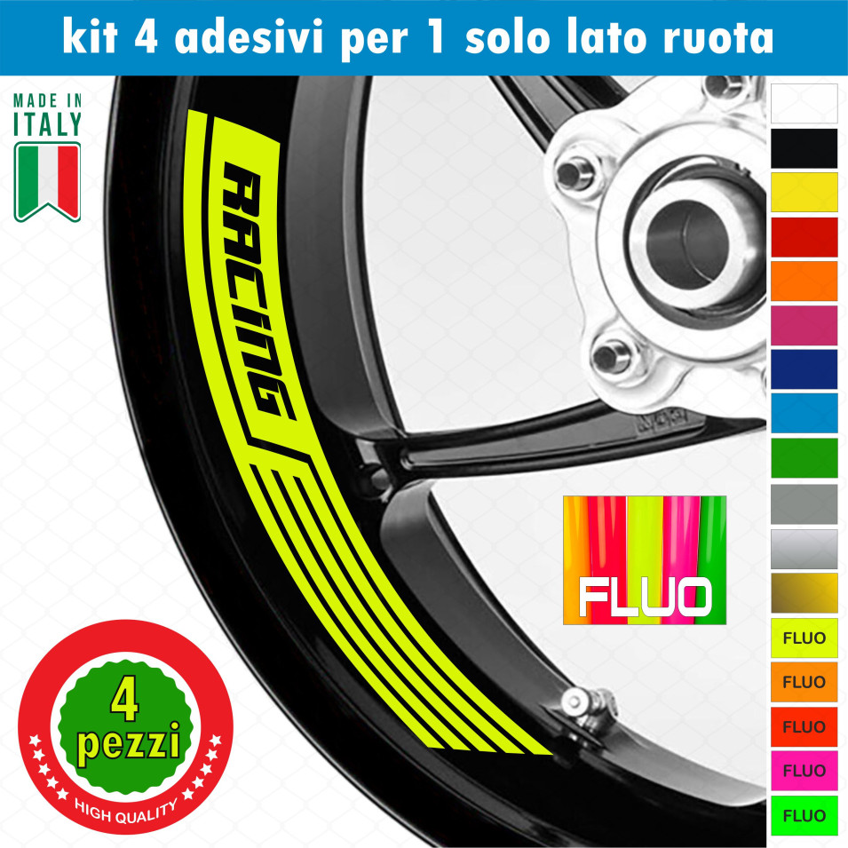 Kit 4 adesivi interno Cerchi Moto bordo interno racing wheels ruote 17 Pollici inner rim vari colori ANCHE FLUO Cod. INT02