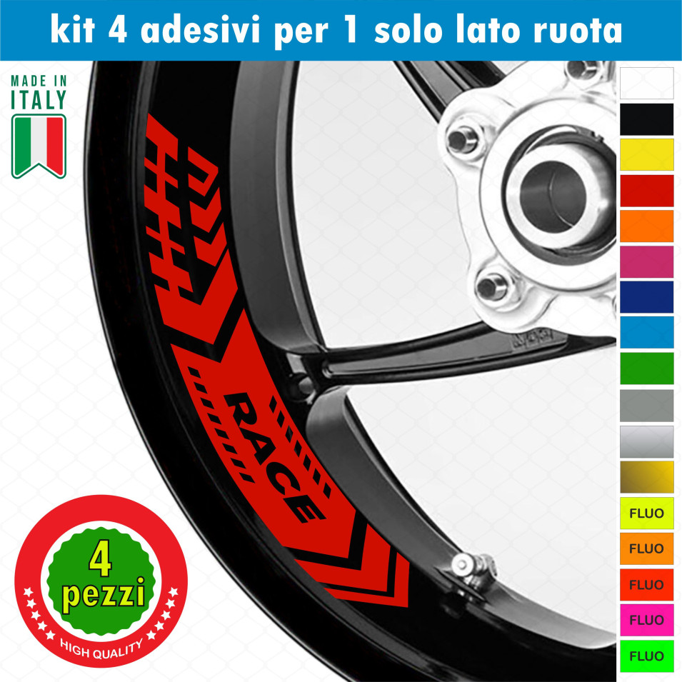 Kit 4 adesivi interno Cerchi Moto bordo interno racing wheels ruote 17 Pollici inner rim vari colori ANCHE FLUO Cod. INT05