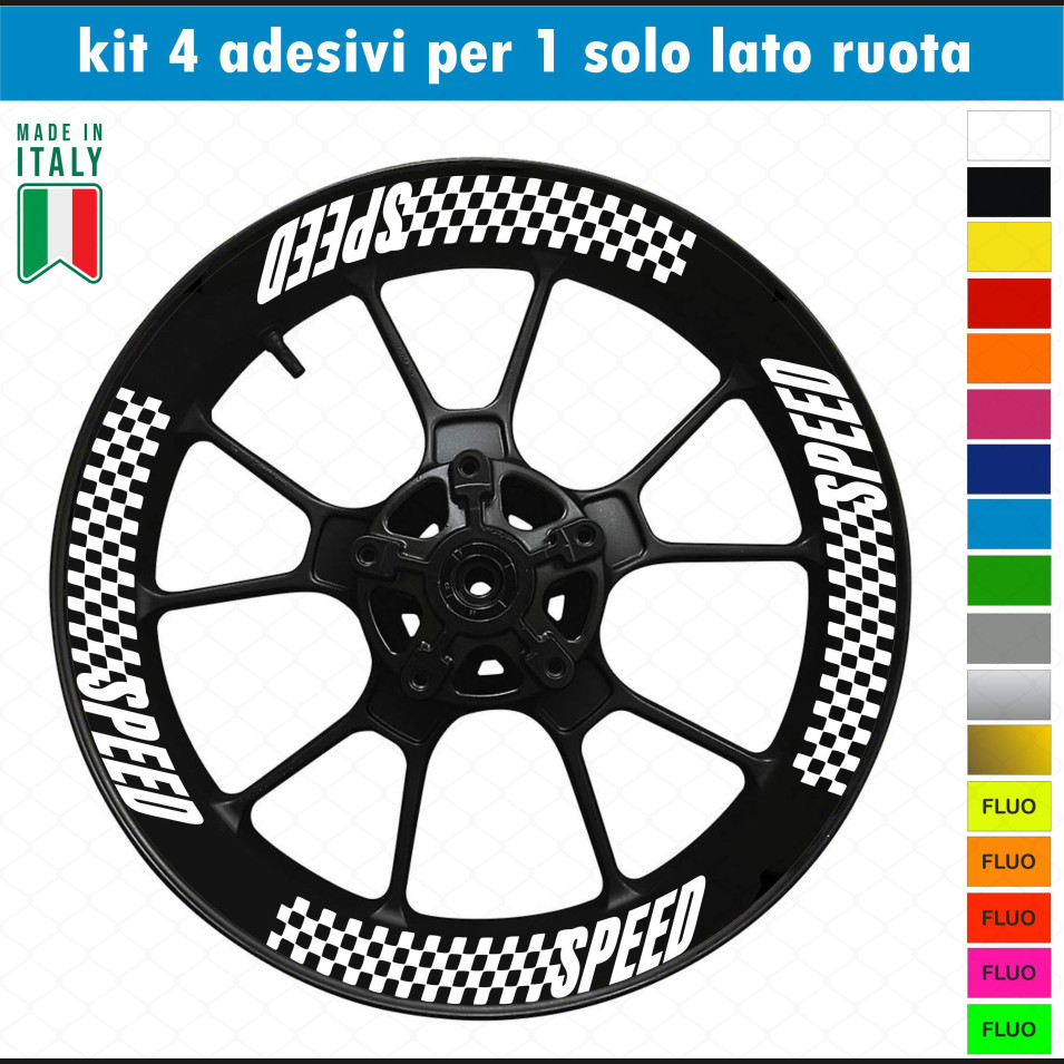 Kit 4 adesivi interno Cerchi Moto bordo interno racing wheels ruote 17 Pollici inner rim vari colori ANCHE FLUO Cod. INT07