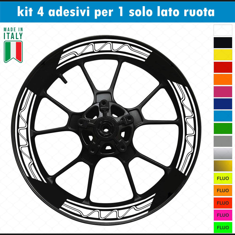 Kit 4 adesivi interno Cerchi Moto bordo interno racing wheels ruote 17 Pollici inner rim vari colori ANCHE FLUO Cod. INT08