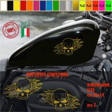 Kit 2 Adesivi SERBATOIO teschio SKULL fiamme bobber moto chopper harley vintage disp. in moltissimi colori ANCHE FLUO Cod.2156