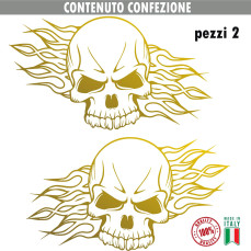 Kit 2 Adesivi SERBATOIO teschio SKULL fiamme bobber moto chopper harley vintage disp. in moltissimi colori ANCHE FLUO Cod.2156