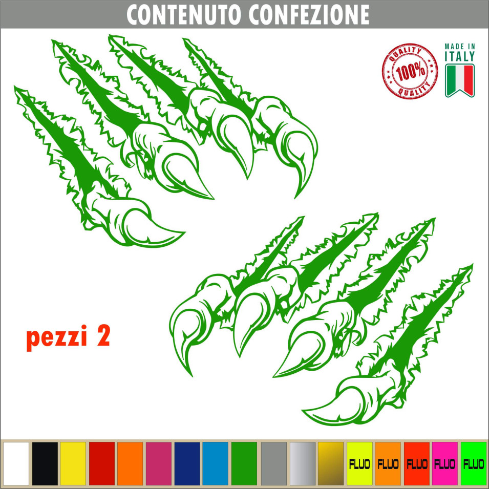 Kit2 Adesivi SERBATOIO-CASCO Graffio Graffi Artigli Tuning moto chopper harley vintage disp. in molti colori ANCHE FLUO Cod.2157