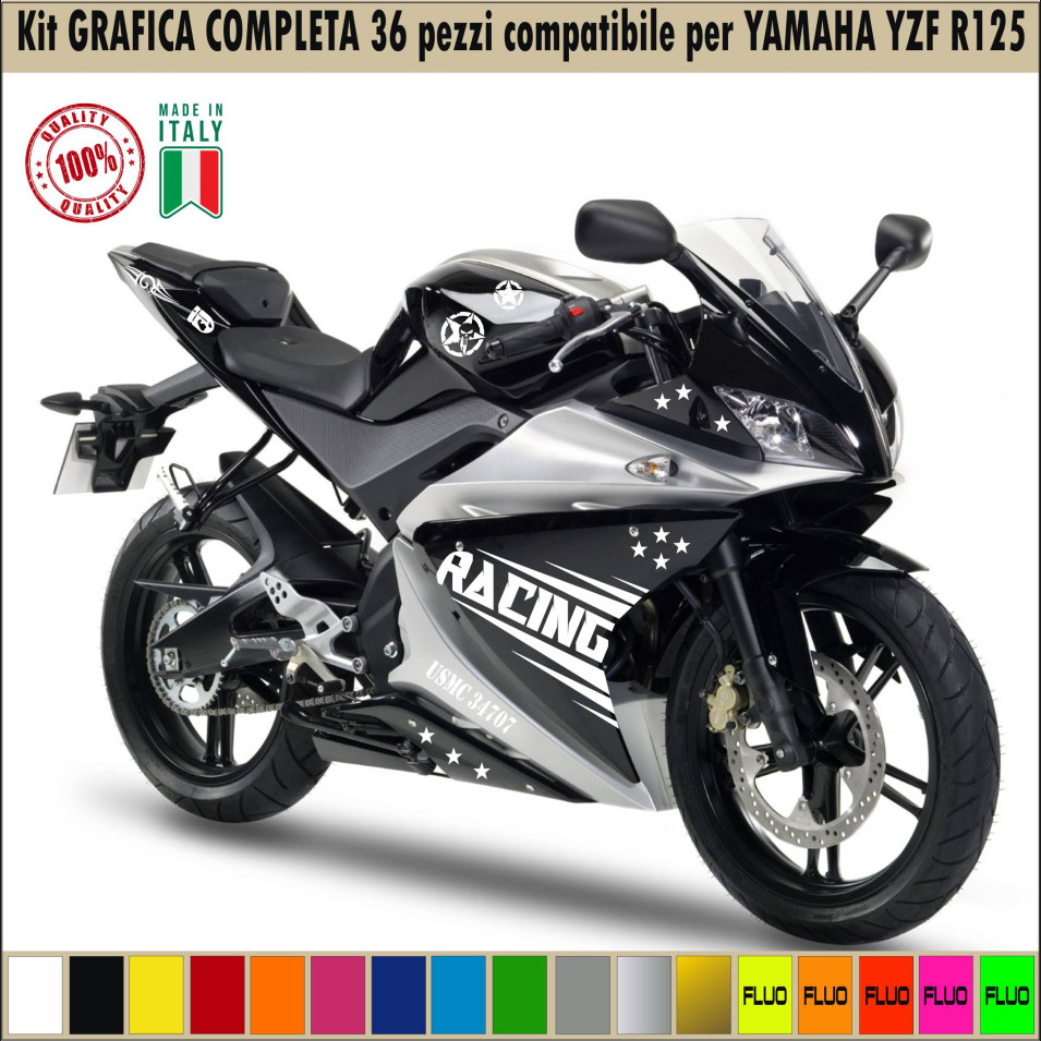 Kit adesivi grafica completa decalcomania compatibile per Yamaha R125 YZF stella RACING TESCHIO cod.1762