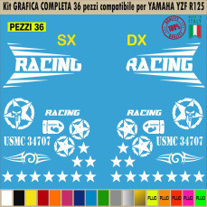 Kit adesivi grafica completa decalcomania compatibile per Yamaha R125 YZF stella RACING TESCHIO cod.1762