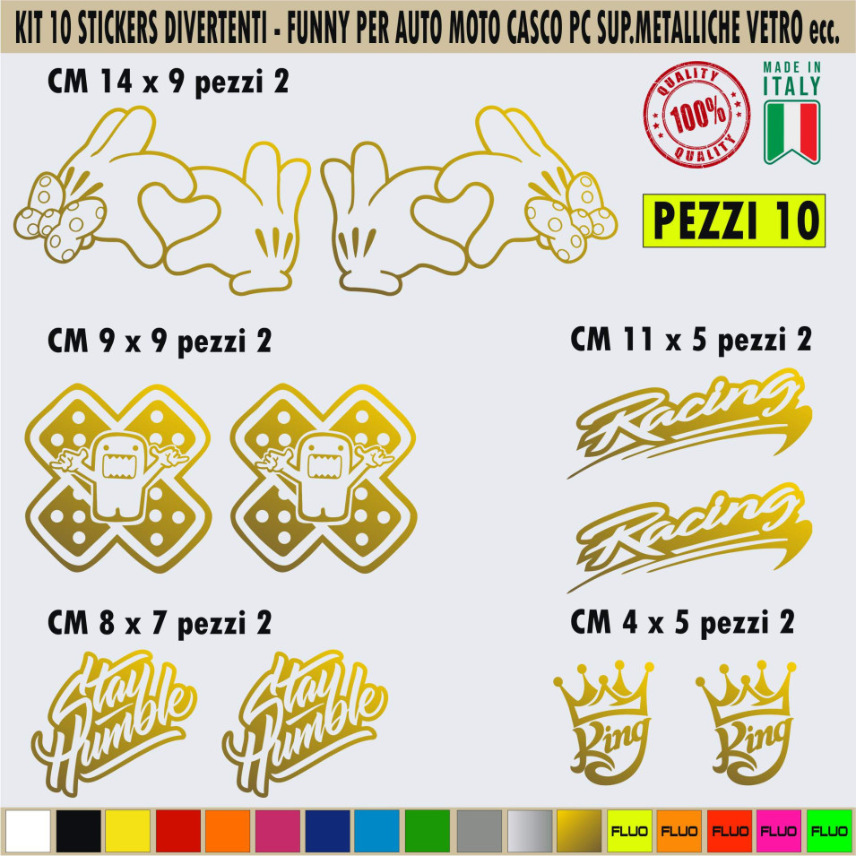 Kit 10 Adesivi divertenti ironici Cuore Racing fail king funny auto moto casco pc cod.1689