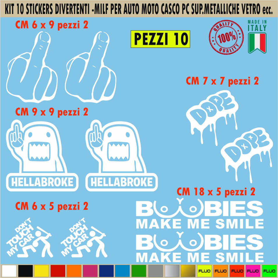 Kit 10 Adesivi divertenti ironici Dito Medio Funny auto moto casco pc cod.1690
