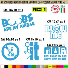 Kit 5 Adesivi Divertenti per auto vetro tappo serbatoio moto auto c.1695