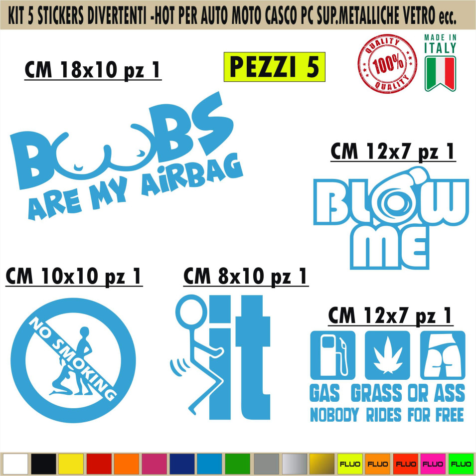 Kit 5 Adesivi Divertenti per auto vetro tappo serbatoio moto auto c.1695