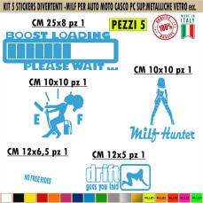 Kit 5 Adesivi Divertenti benzina UNIVERSALI per auto moto casco carrozzeria vetro pc tappo serbatoio Cod.1698