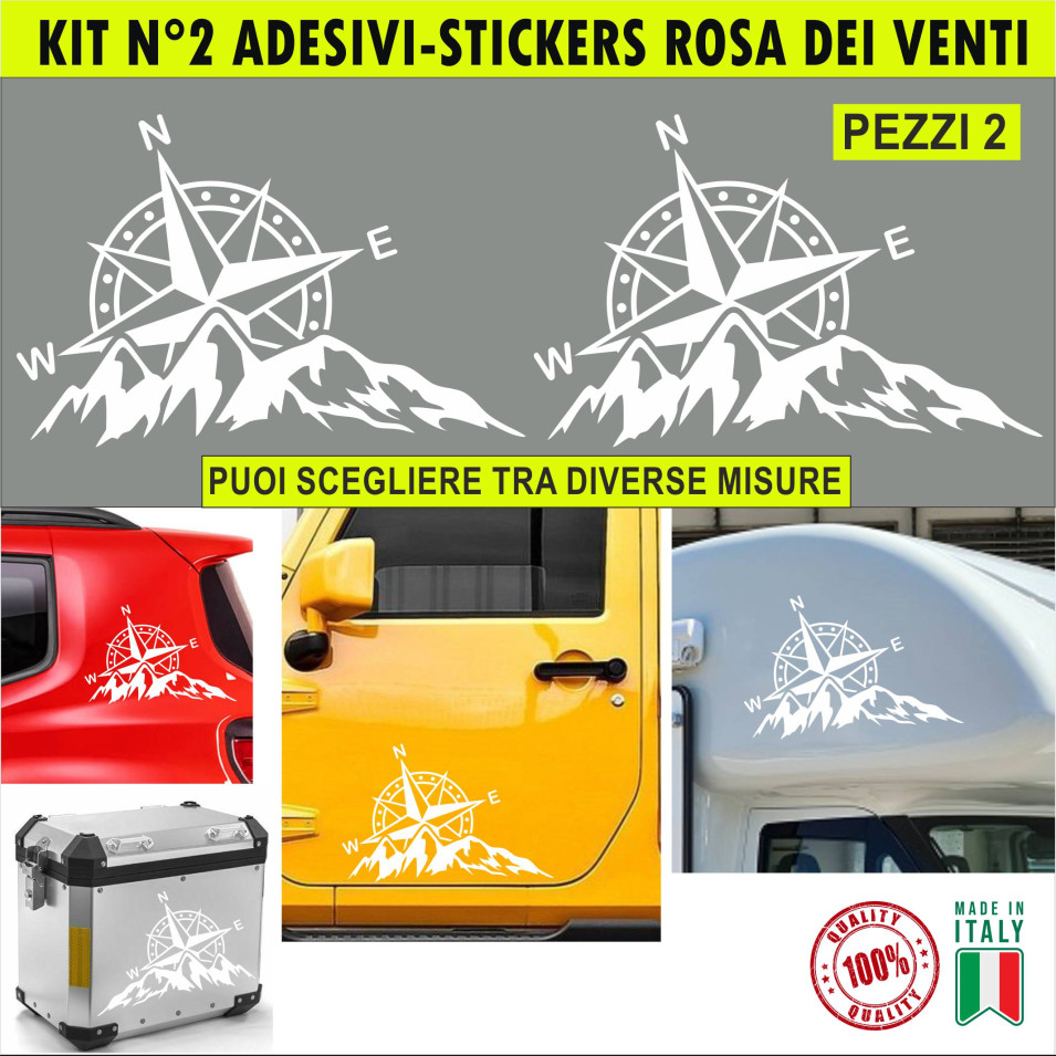 Kit 2 Adesivi Rosa dei Venti Adventure Offroad Auto Camper VARIE MISURE e TANTISSIMI COLORI c.1654