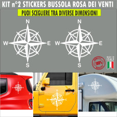 Kit 2 Grafiche Adesivi Bussola Rosa dei Venti 4x4 decal Auto Camper moto VARIE MISURE e TANTISSIMI COLORI c.1655