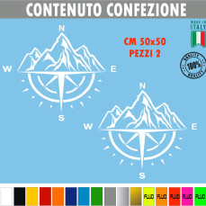 Kit 2 Adesivi 4x4 off Road Montagna Bussola sport Decal auto camper cod.1686