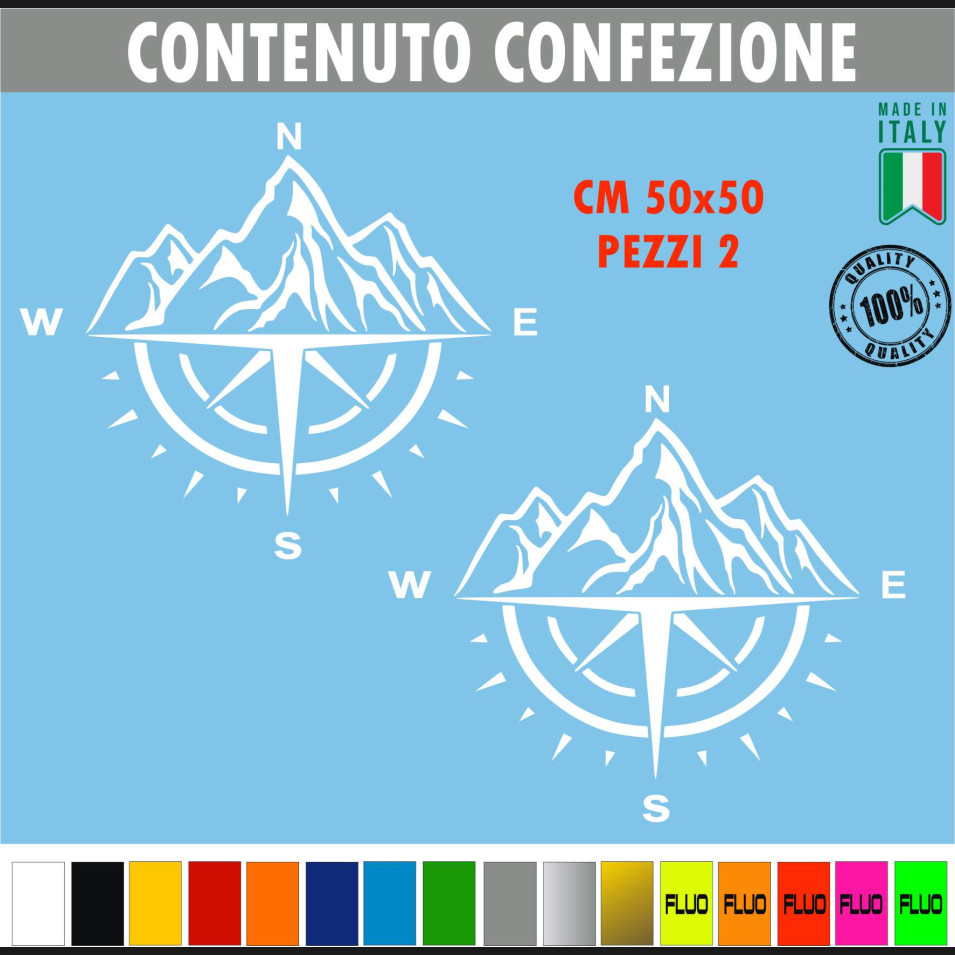 Kit 2 Adesivi 4x4 off Road Montagna Bussola sport Decal auto camper cod.1686
