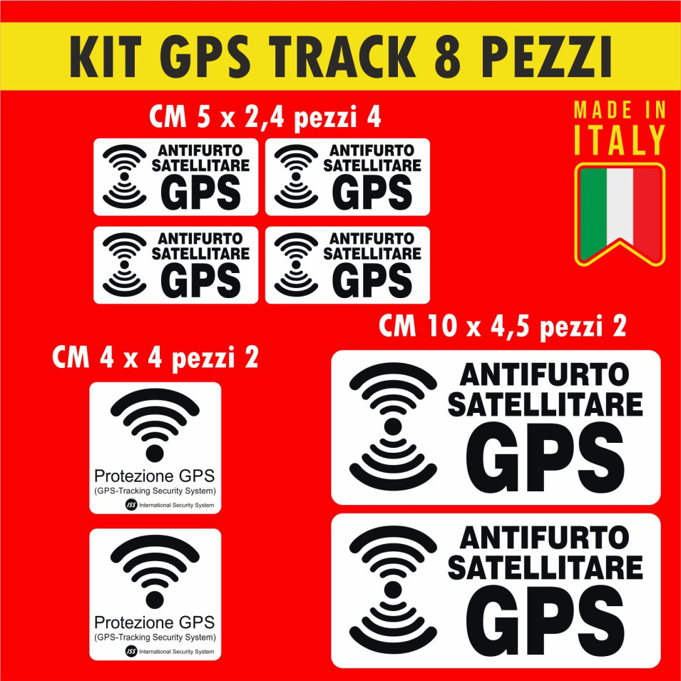 Kit 8 adesivi stickers antifurto GPS satellitare -Scegli Colore- Cod.1650