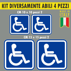 Kit 4 adesivi DIVERSAMENTE ABILI disabili carrozzina auto vetri c.1657