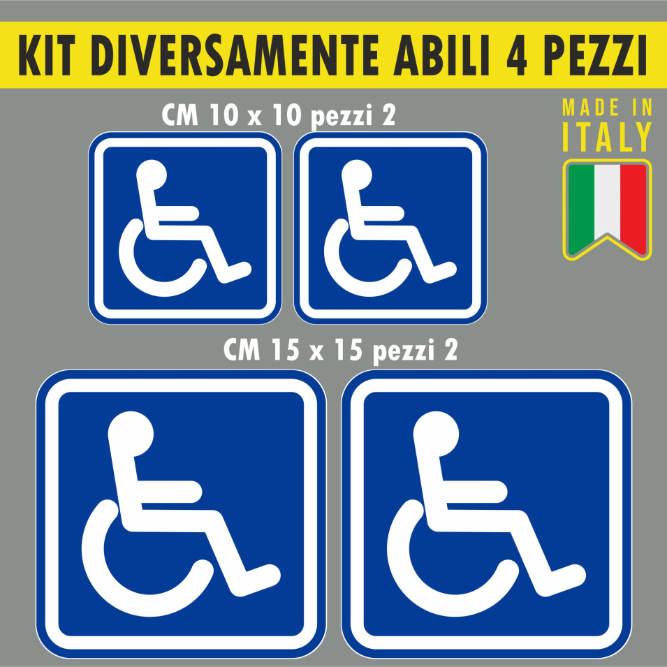 Kit 4 adesivi DIVERSAMENTE ABILI disabili carrozzina auto vetri c.1657