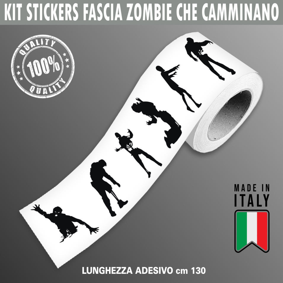 Fascia banda adesiva adesivi italia ZOMBIE WALKING NATION HALLOWEEN in 10 misure decalcomania moto casco cod.2279