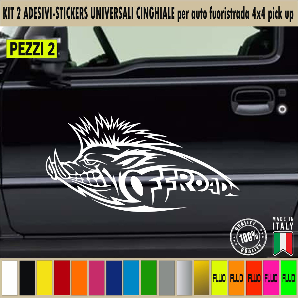Kit 2 Adesivi Cinghiale compatibili per JIMNY Defender Wrangler renegade Cruiser Pajero 4x4 vari colori cod.1779