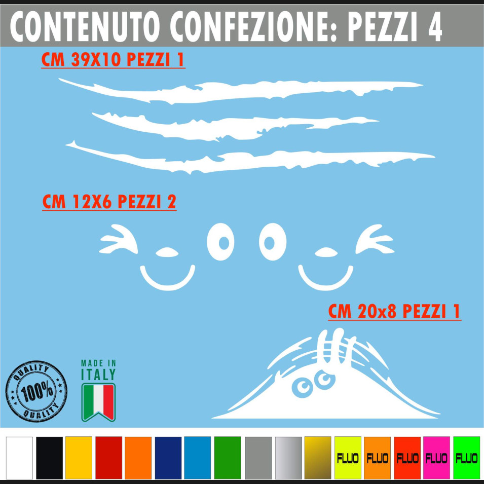 Kit 4 Adesivi GRAFFIO Divertente Occhio Che Guarda Spia auto Tuning cod. 1756